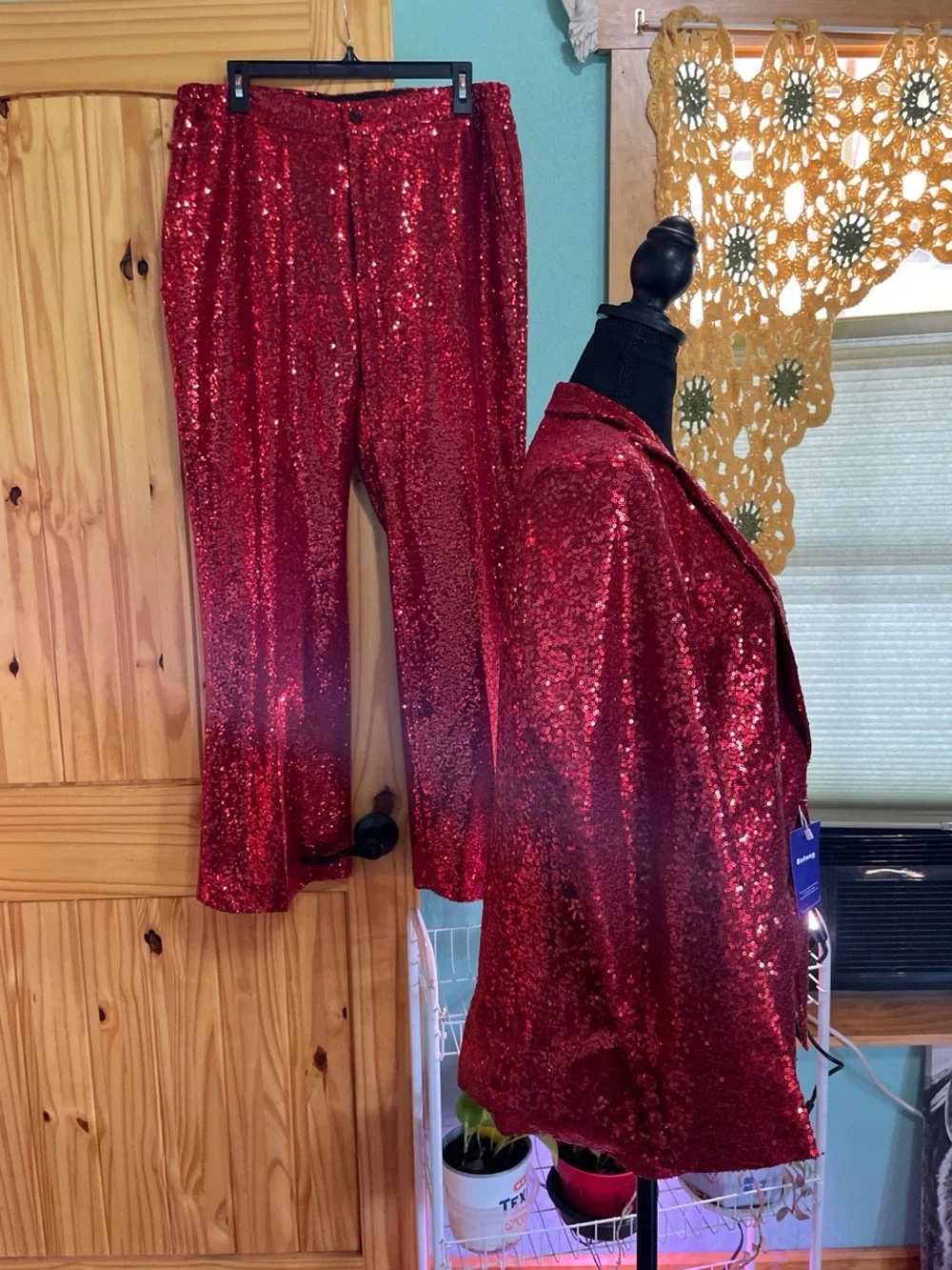 Red Sequin Blazer & Pants Set - Picture 2 of 3